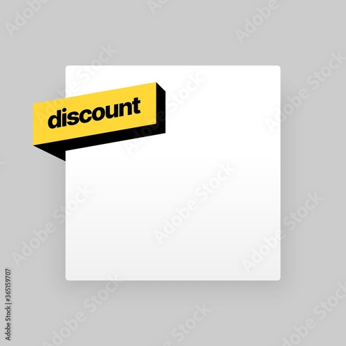 Discount banner template design with ribbon. Special sale best offer. Square blank with corner label.