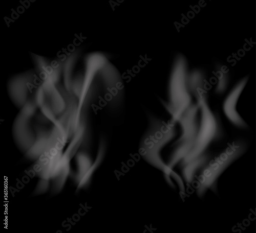 Set of realistic transparent smoke or steam in white and gray colors. White steam from a cup of coffee or tea.