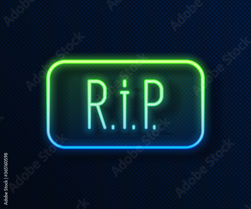 Glowing neon line Speech bubble rip death icon isolated on blue background. Vector.