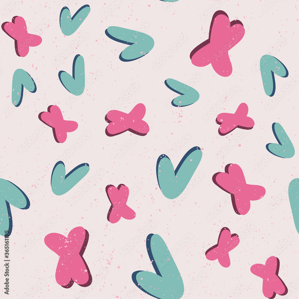 Check mark and None X. Abstract seamless pattern. Surface design. Modern graphic element. Repeat textile, tile design. Creative geometric wallpaper. Artistic fabric. Check mark and None X. Abstract seamless pattern. Surface design. Modern graphic element. Repeat textile, tile design. Creative geometric wallpaper. Artistic fabric.