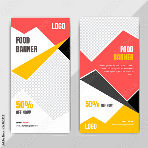 Vertical discount food web banner for restaurant. © Xvector