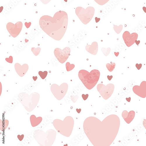 Vector pattern of pink hearts. Vector seamless pattern.