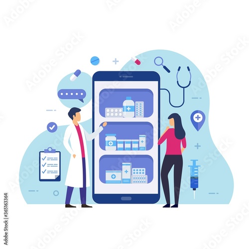 Online pharmacy design concept. Buy medicine through online vector illustration