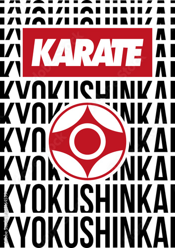Martial art colored t-shirts, poster design. Karate style emblem.