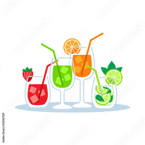 Vector set of cold drinks. Graphic elements for summer menu of bar or restaurant.