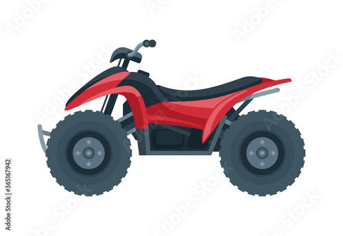 Quad bike vector - side view of four-wheeled motorcycle in flat style - isolated icon transportation