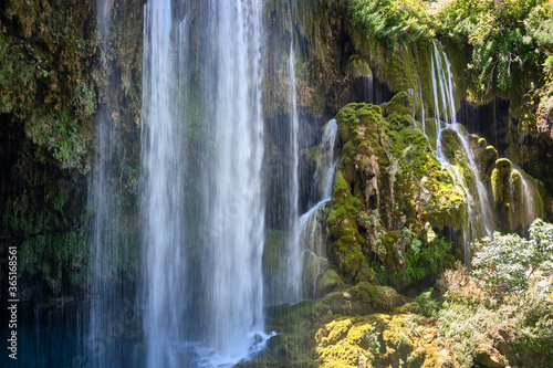 Crystal clear water of waterfall shot with long exposure. Yerkopru waterfall  Ermenek river  Mut  Mersin province Turkey