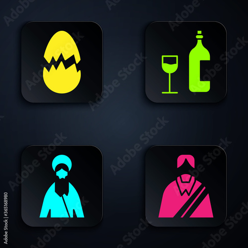 Canvas Print Set Jesus Christ, Broken egg, Jesus Christ and Wine bottle with glass