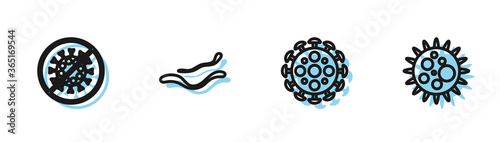 Set line Virus, Stop virus, Ebola disease and icon. Vector.