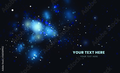 Bokeh on dark blue background,  dust particles with real lens flare glitter lights background
