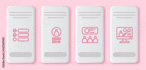 Set line Task list, Create account screen, Training, presentation and Online education. White rectangle button. Vector.