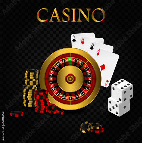 Casino poker design template. Falling poker cards and chips game concept. Casino roulette