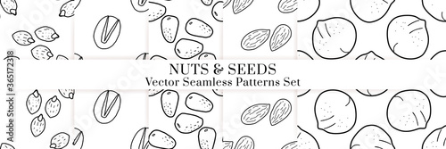 Nuts and seeds vector pattern. Outline hand drawn design
