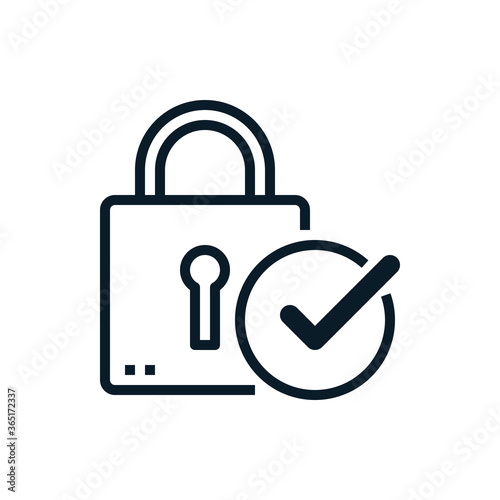 Check mark, approved with padlock outline icons. Vector illustration. Editable stroke. Isolated icon suitable for web, infographics, interface and apps.