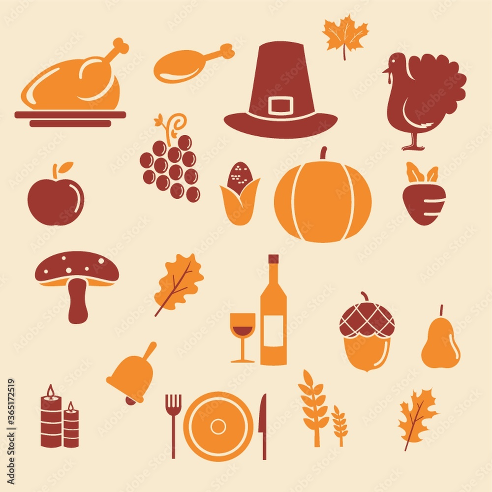 set of thanksgiving day icons