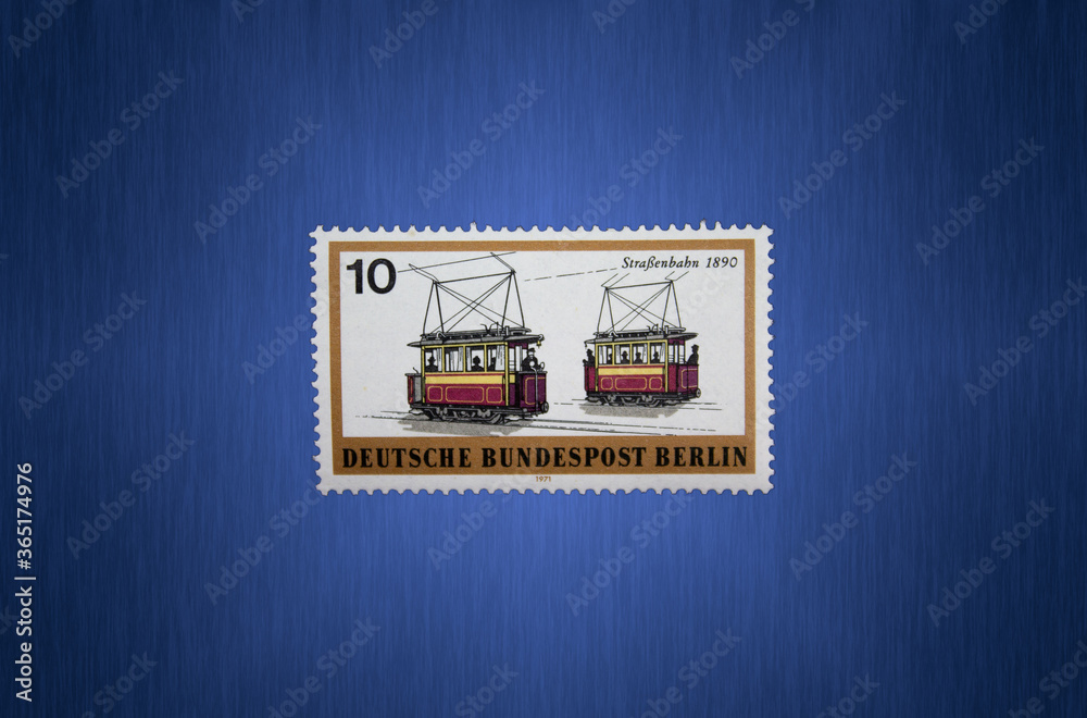 Postage stamp from the FRG Berlin. Printed on 03.05.1971. tram(1892)
