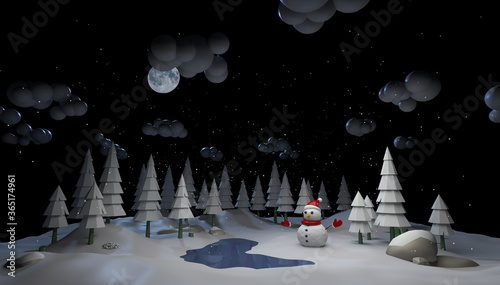 Mary Christmas and new year background animation.
Snowman and New Year's weather in the forest 3d illustration,