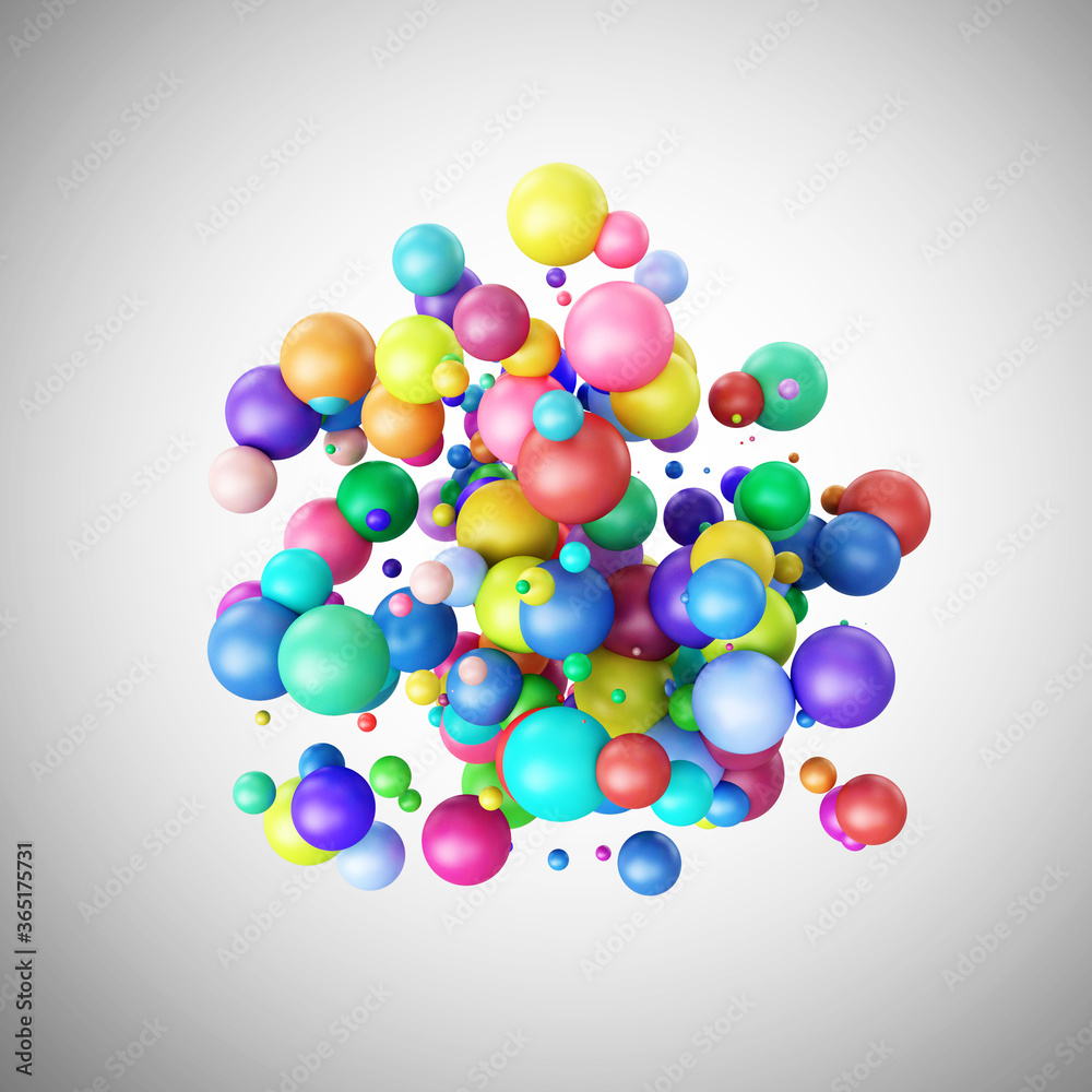 Group of multicolor balls on gray background