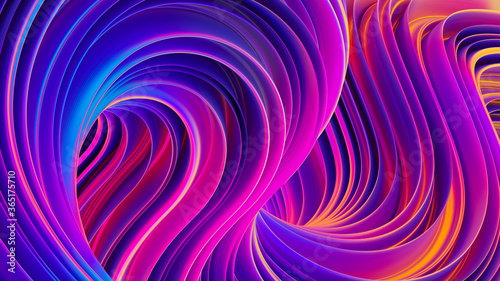 Abstract 3D liquid background. Fluid design backdrop. Trendy composition in modern ultra violet holographic colors. Bright vibrant twisted shapes in motion. 3D rendering.