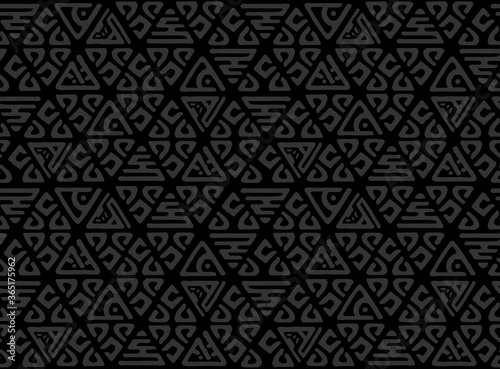 Seamless decorative hand drawn pattern. Ethnic endless background with ornamental decorative elements with traditional ethnic motives, tribal geometric figures. Print for wrapping. Raster copy