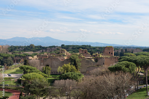 Photography Ruins of ancient Roman Baths of Caracalla, a thermal complex next to Circo Massi