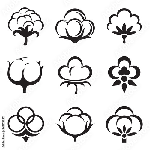 Icon set of cotton plant fluffy boll flower