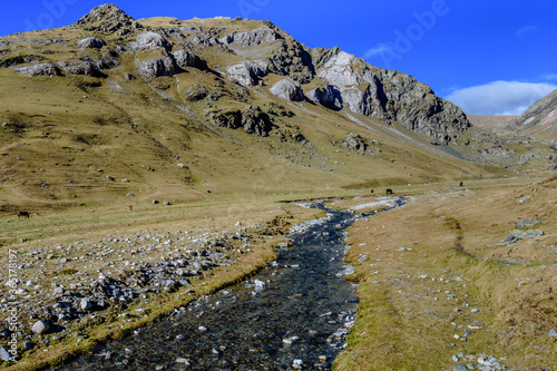 Hiking in the mountains, The River of Freser, in the Catalan Pyrenees Mountains (Spain)