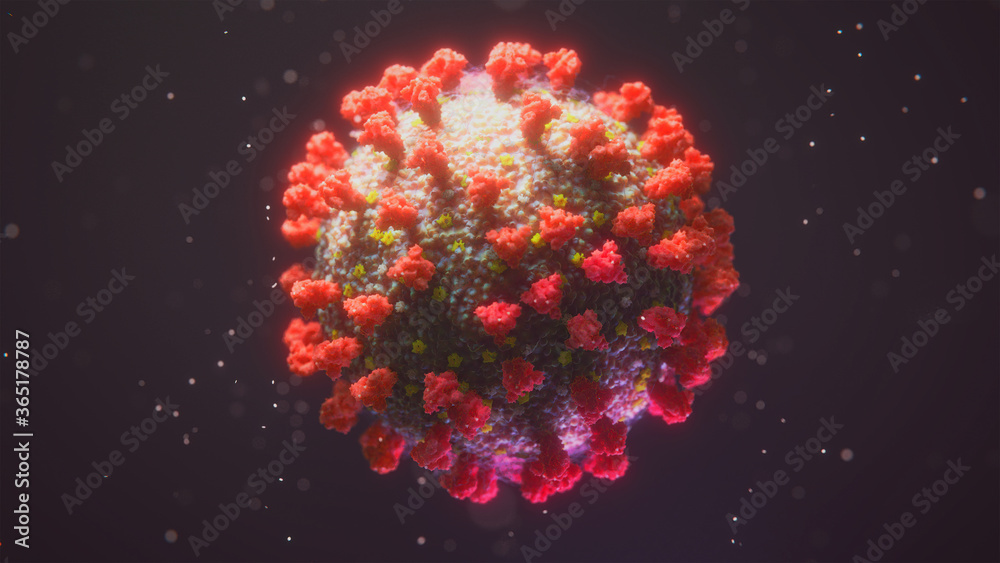  Coronavirus on a dark background. SARS-CoV-2. 3D Render - illustration.