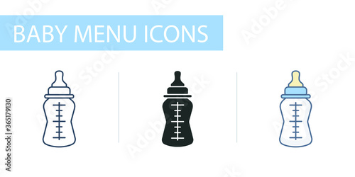 icons set for menu store, baby bottle