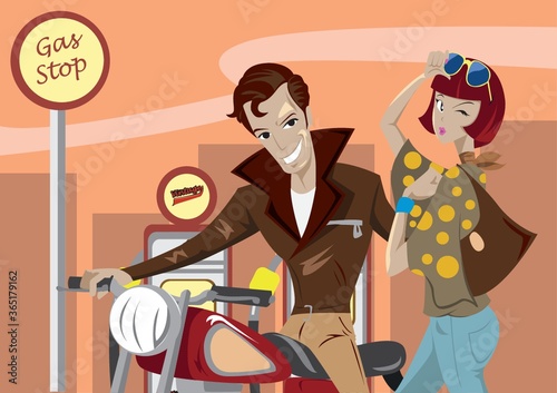 couple in gas filling station