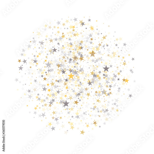 Gold and silver stars background  sparkling christmas lights confetti falling isolated on white. magic shining Flying stars glitter cosmic backdrop  sparkle vector border