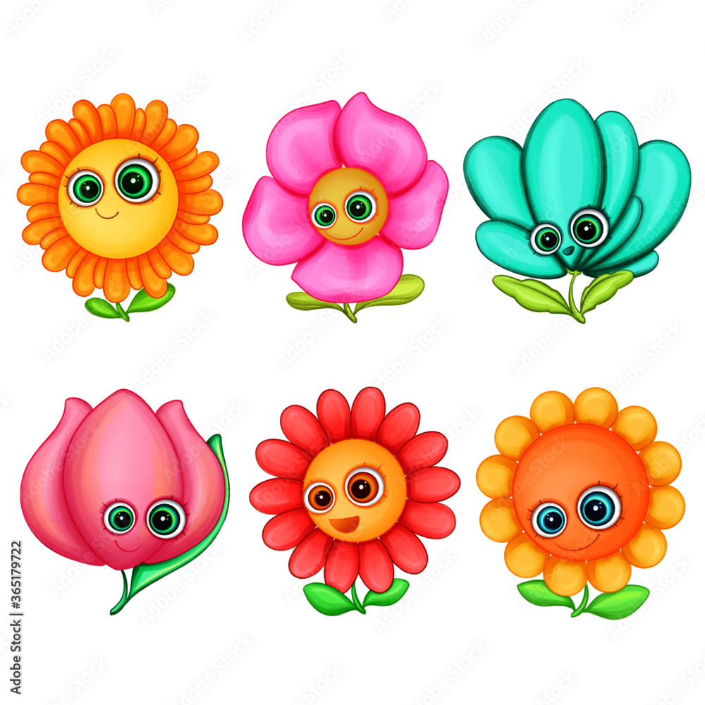 set of cute flowers illustration 
