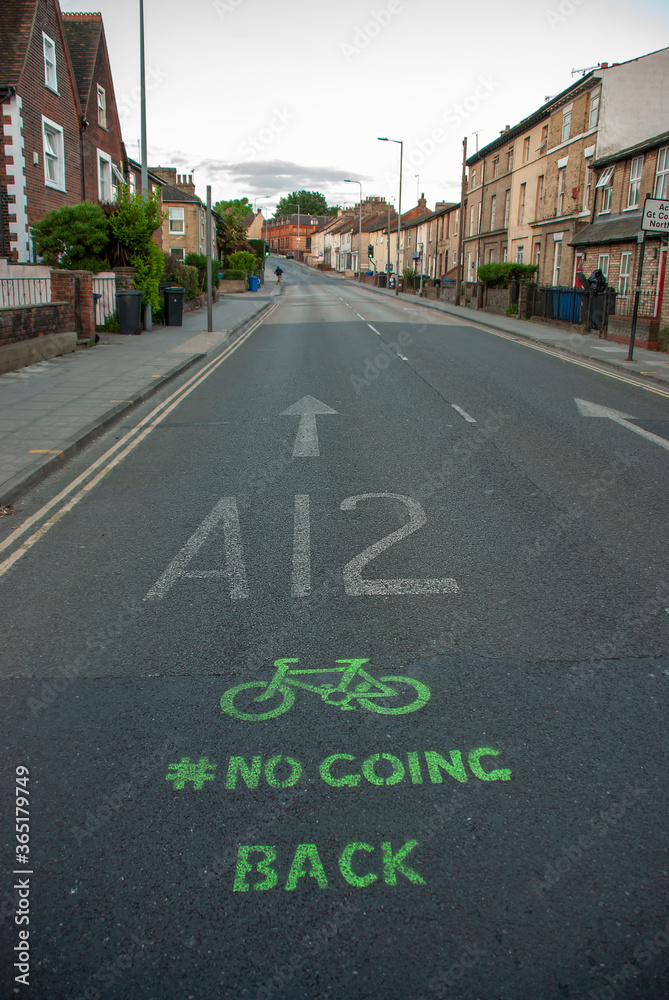 Pro-cycling messages on a road in Ipswich, UK