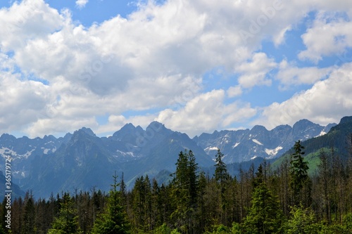 A mountain view with mountain peaks seen from the green trail to the Rusinowa glade (Rusinowa Polana) on Tatra mountains, Poland © PaulSat