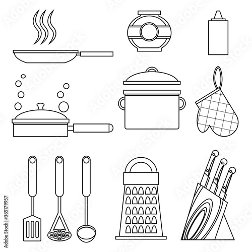 A set of kitchen utensils. Vector illustration on the theme of cooking and food.