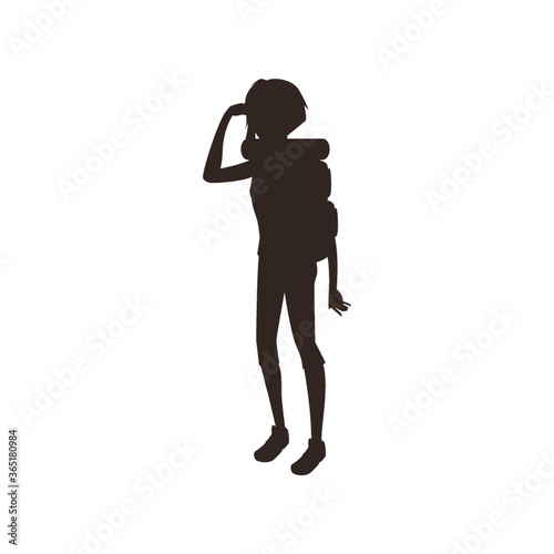 silhouette of a woman trekking