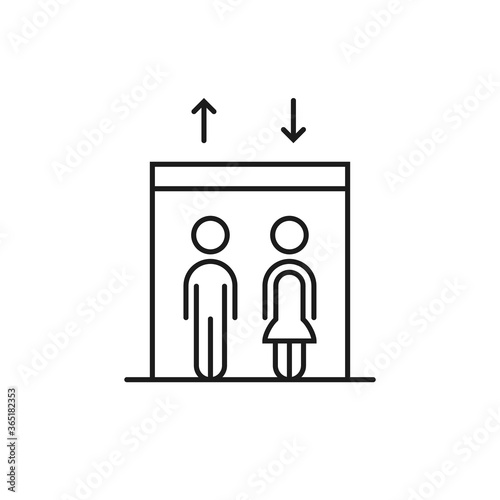 thin line elevator with black stick figure