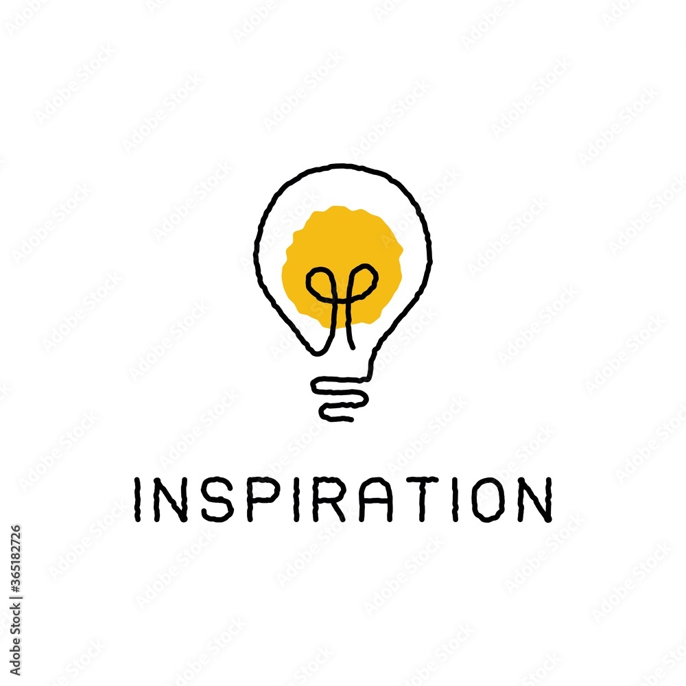 Continuous line light bulb logo. Hand drawing linear sketch yellow lamp brainstorm inspiration concept. Vector illustration Continuous line light bulb logo. Hand drawing linear sketch yellow lamp brainstorm inspiration concept. Vector illustration