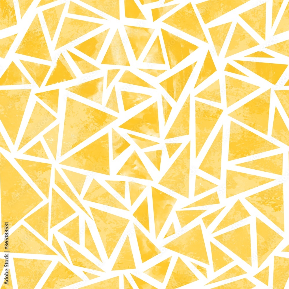 Golden yellow triangle collage seamless background. Geometric abstract collage watercolor texture contemporary repeating pattern. Use for fabric, wallpaper, packaging, surface pattern design
