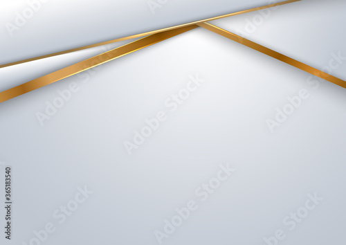 Abstract white and gray background geometric overlapping layer with golden line luxury style