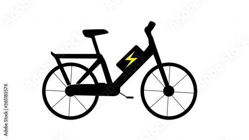 Animation: electric bike. Ecologic transportation concept. White background. Eco Friendly concept