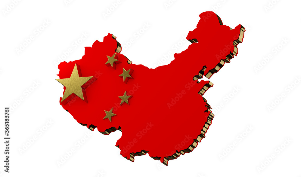 Naklejka premium Map Of China In National Flag Colors 3d.