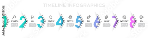 Vector Infographic arrow design with 8 options or steps. Infographics for business concept. Can be used for presentations banner, workflow layout, process diagram, flow chart, info graph