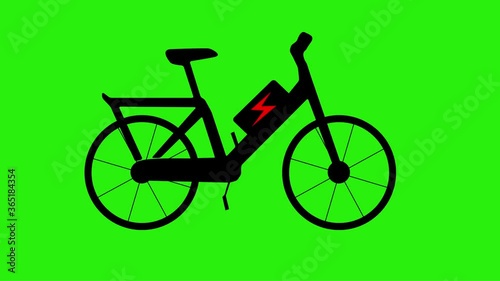 Animation: electric bike needs to recharge. Ecologic transportation concept.
Green background. Eco Friendly concept