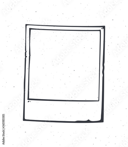 Outline of instant photo frame. Vector illustration. Empty retro photo card in mockup style. Hand drawn black ink sketch, isolated on white background
