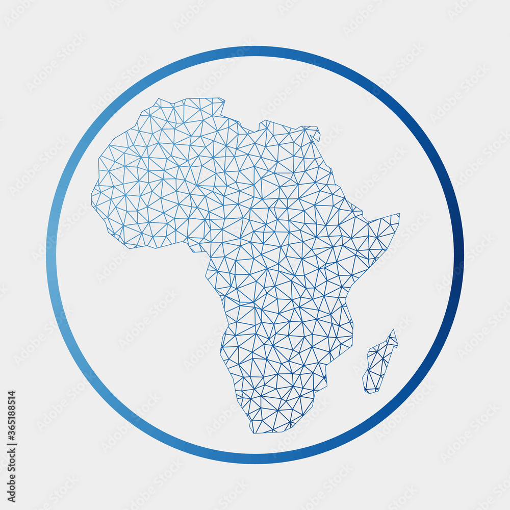 Africa icon. Network map of the continent. Round Africa sign with gradient ring. Technology, internet, network, telecommunication concept. Vector illustration.