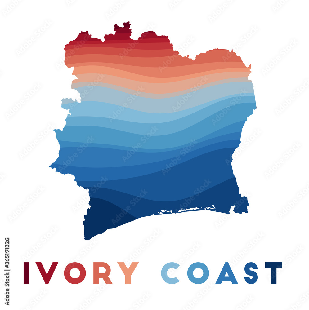 Obraz premium Ivory Coast map. Map of the country with beautiful geometric waves in red and blue colors. Vivid Ivory Coast shape. Vector illustration.