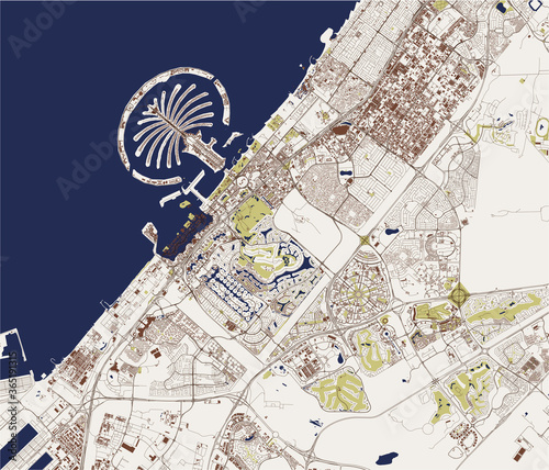 Photo map of the city of Dubai, United Arab Emirates UAE