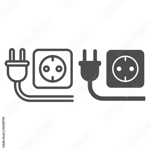 Plug and socket line and solid icon, technology concept, electricity sign on white background, Electric plug with socket icon in outline style for mobile concept, web design. Vector graphics.