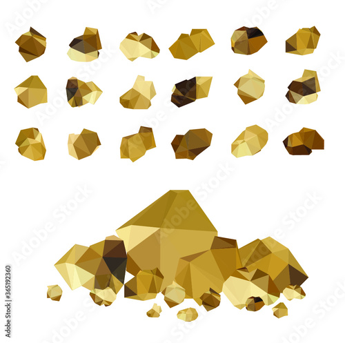 Set of gold rocks, gold nuggets 